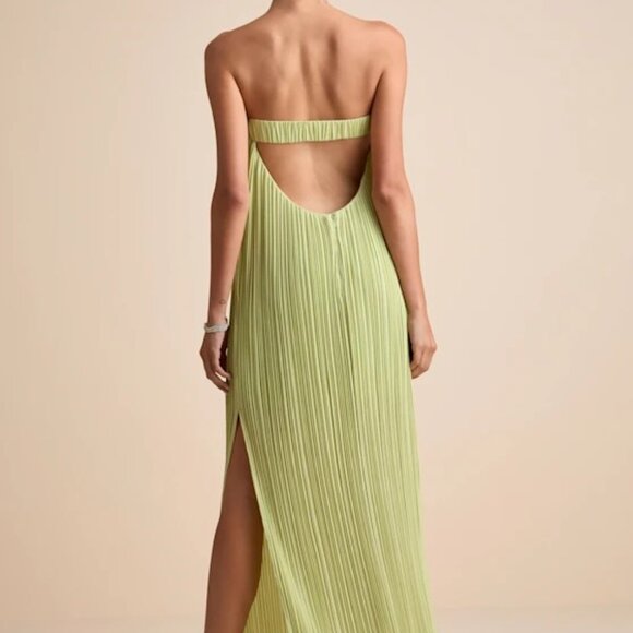 Lulus Yamuna Light Green Pleated Strapless Maxi Dress - Size M - Picture 4 of 4